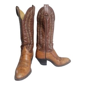 Vintage Abilene Ladies Knee High Leather Cowboy Boots Brown Size 6M USA